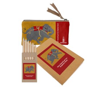 Dez Quarréll `Elephant Charging` pencil case, notebook and pencil set