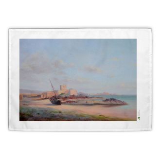 Thomas Charles Larbalestier `St Aubin`s Fort with a Beached Boat` tea towel