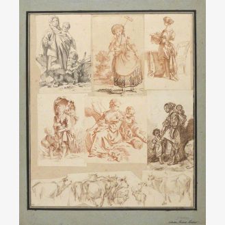 Four Drawings and Five Prints of Figures and Cattle