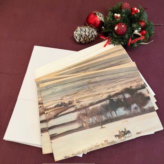 Alfred Munnings 'A Winter Landscape, Exmoor, Figures on Horseback in the Foreground (c1940)' Christmas card (pack of 10) 